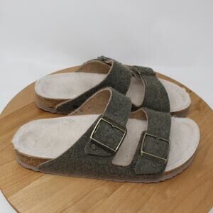Birkenstock Sandals Womens Size 7 Arizona Wool Happy Lamb Felt Green Summer Cozy